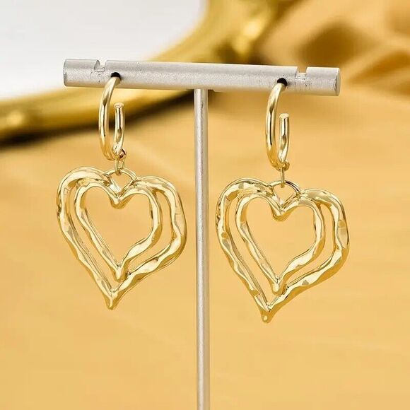 BOHO Double Layered Heart Dangle Earrings - Picture 5 of 5
